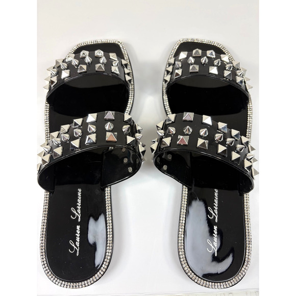Lauren Lorraine Shoes - Lauren Lorraine Studley Black Gel Studded Sandals Size 6 Sparkly Rockstud NIB